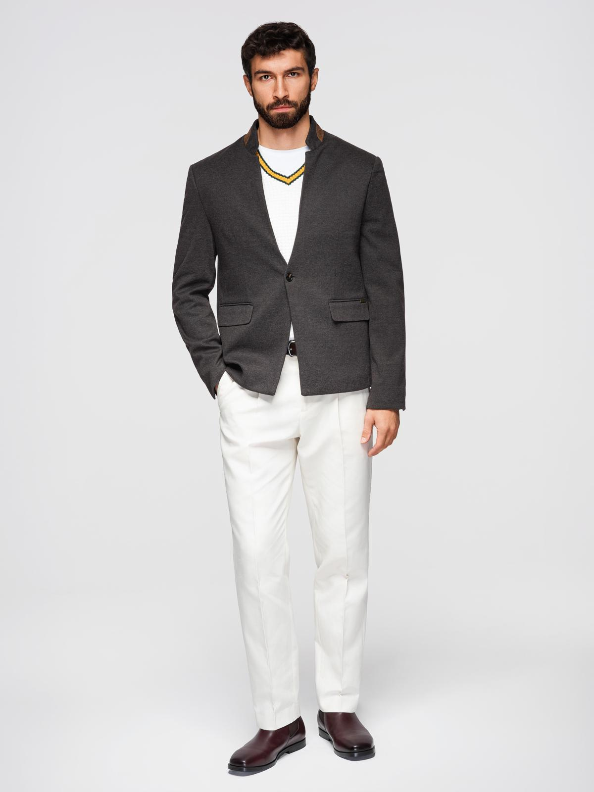 Ombre Men's melange rayon jacket with stand-up collar - black melange