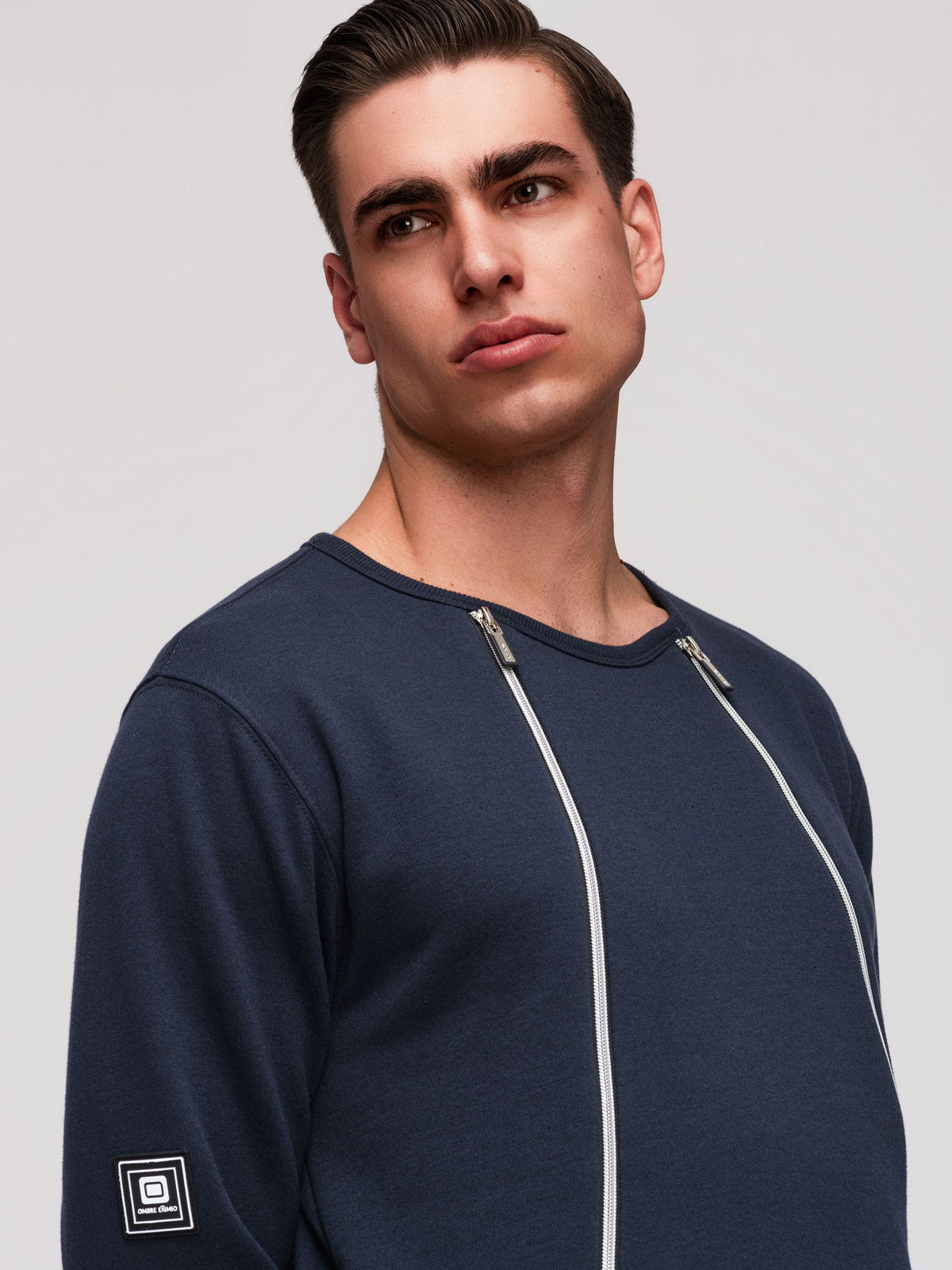Ombre Men's sweatshirt with decorative zips on the front - navy blue
