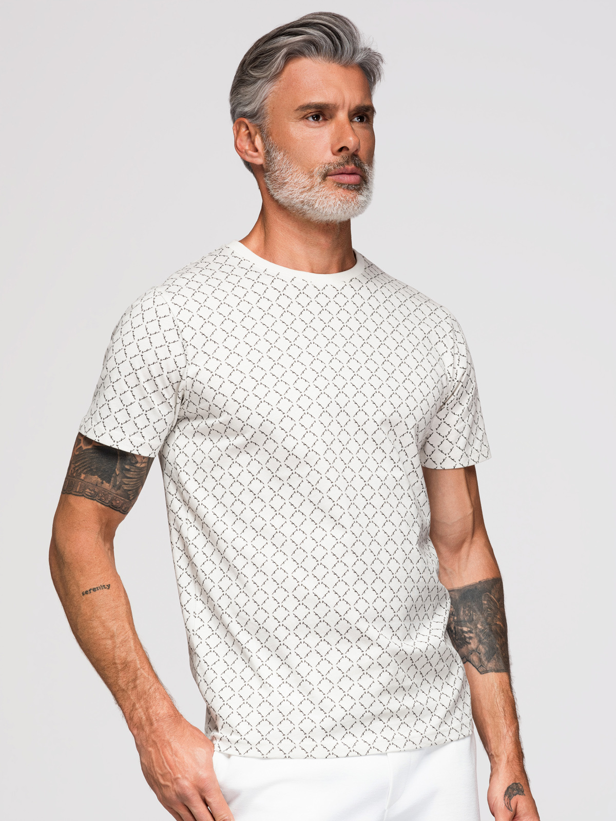 Ombre Men's full print knit shirt - white