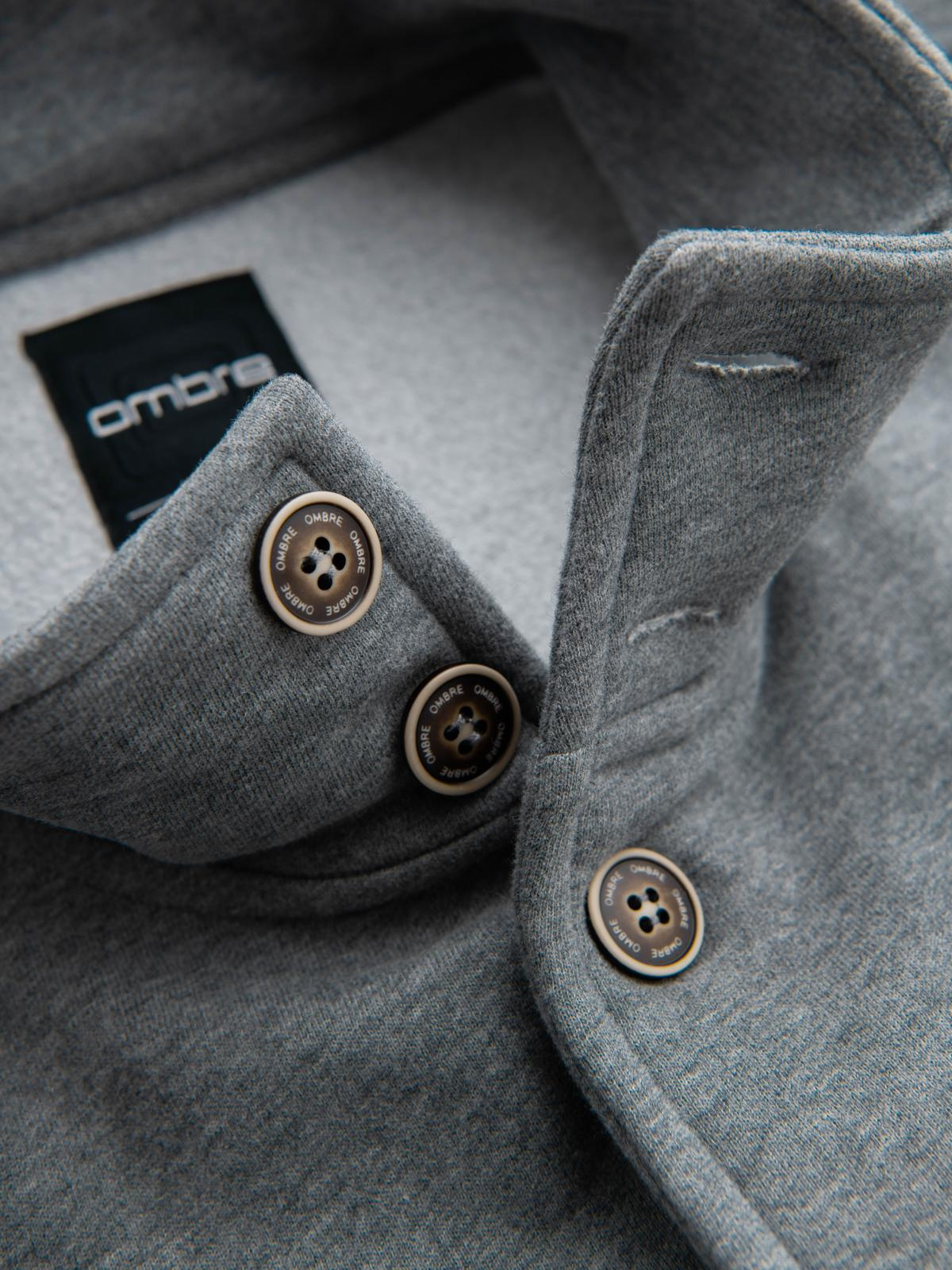 Ombre Men's button-down sweatshirt with stand-up collar - grey melange