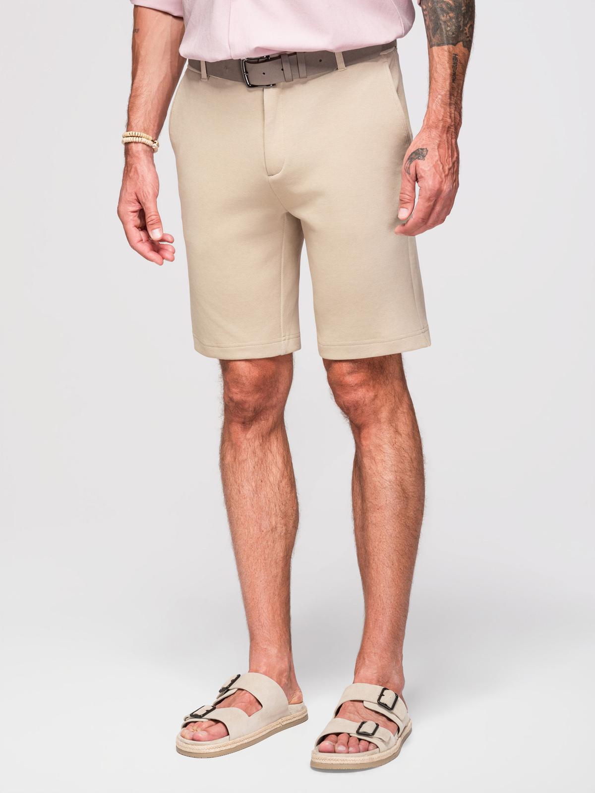 Ombre Men's SLIM FIT short shorts in melange structured knit - sand