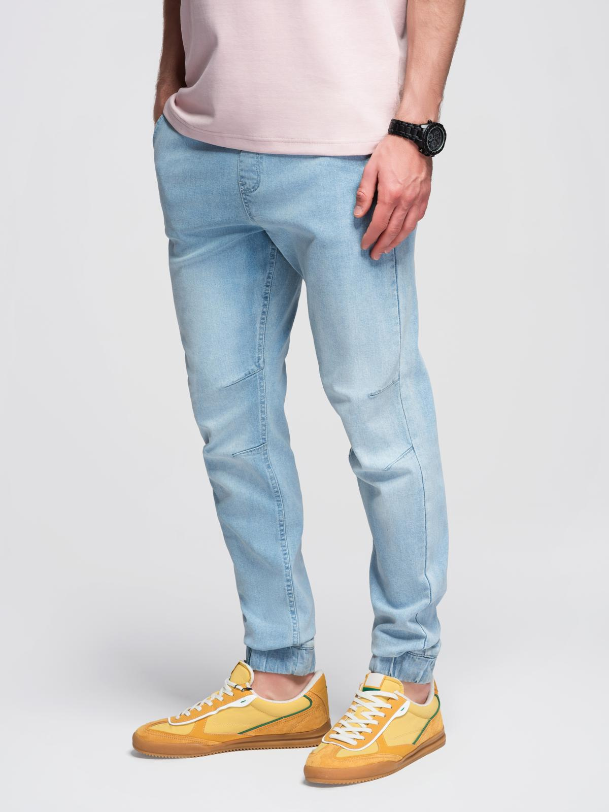 Ombre Men&#039;s JOGGERS denim pants with wash effect - light blue