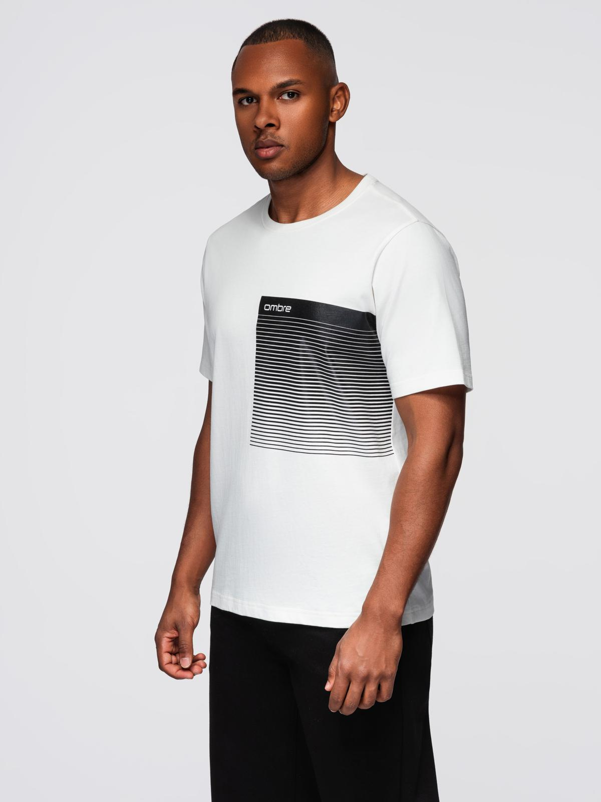 Ombre Men's cotton t-shirt with graphic print - white