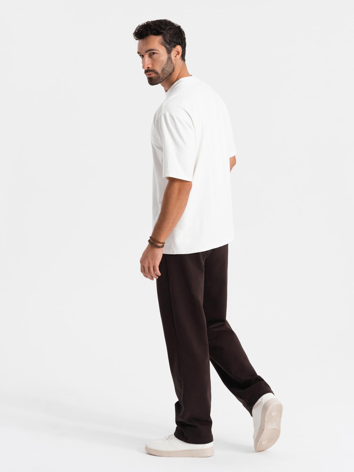 Ombre Men's LOOSE FIT cotton t-shirt with round neckline - cream