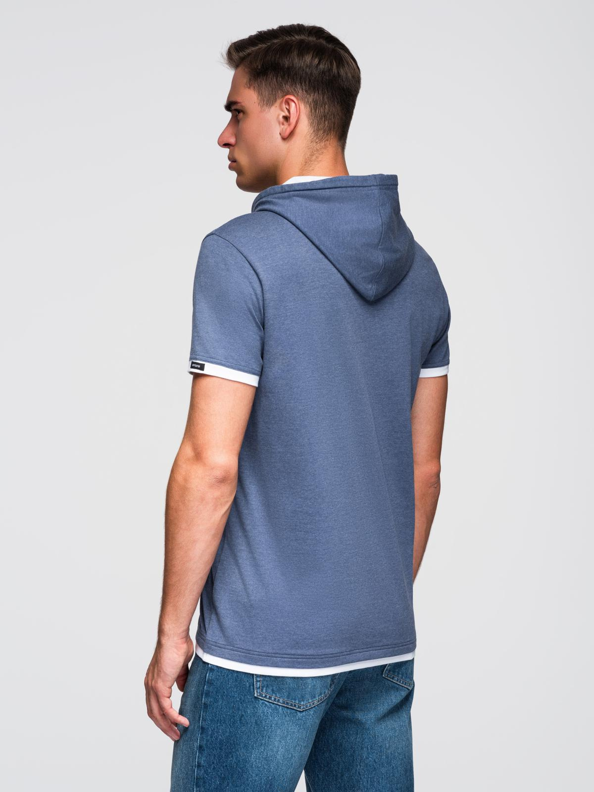 Ombre Men's hooded cotton t-shirt - dark blue melange