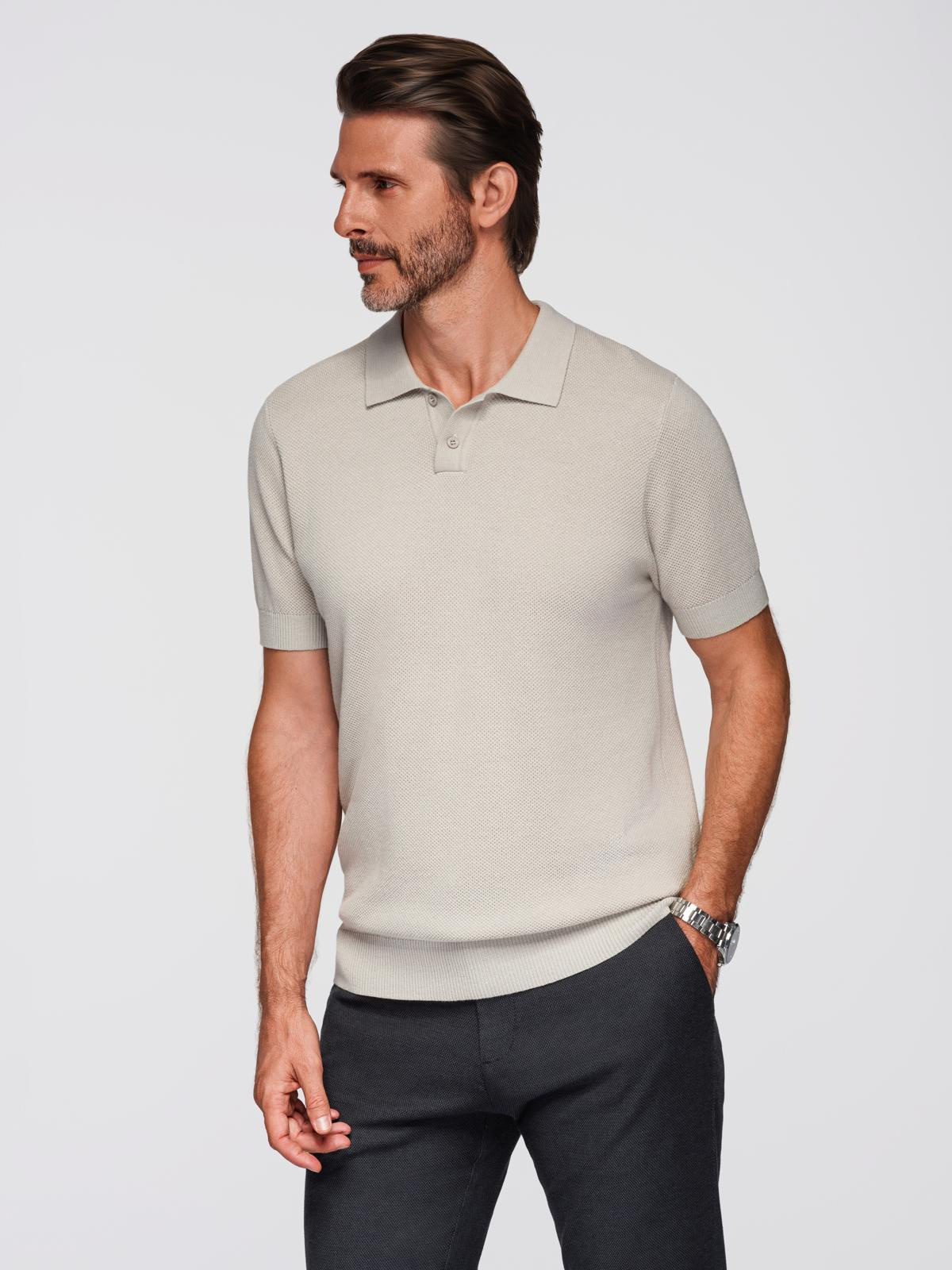 Ombre Men's cotton structured knit polo shirt - beige