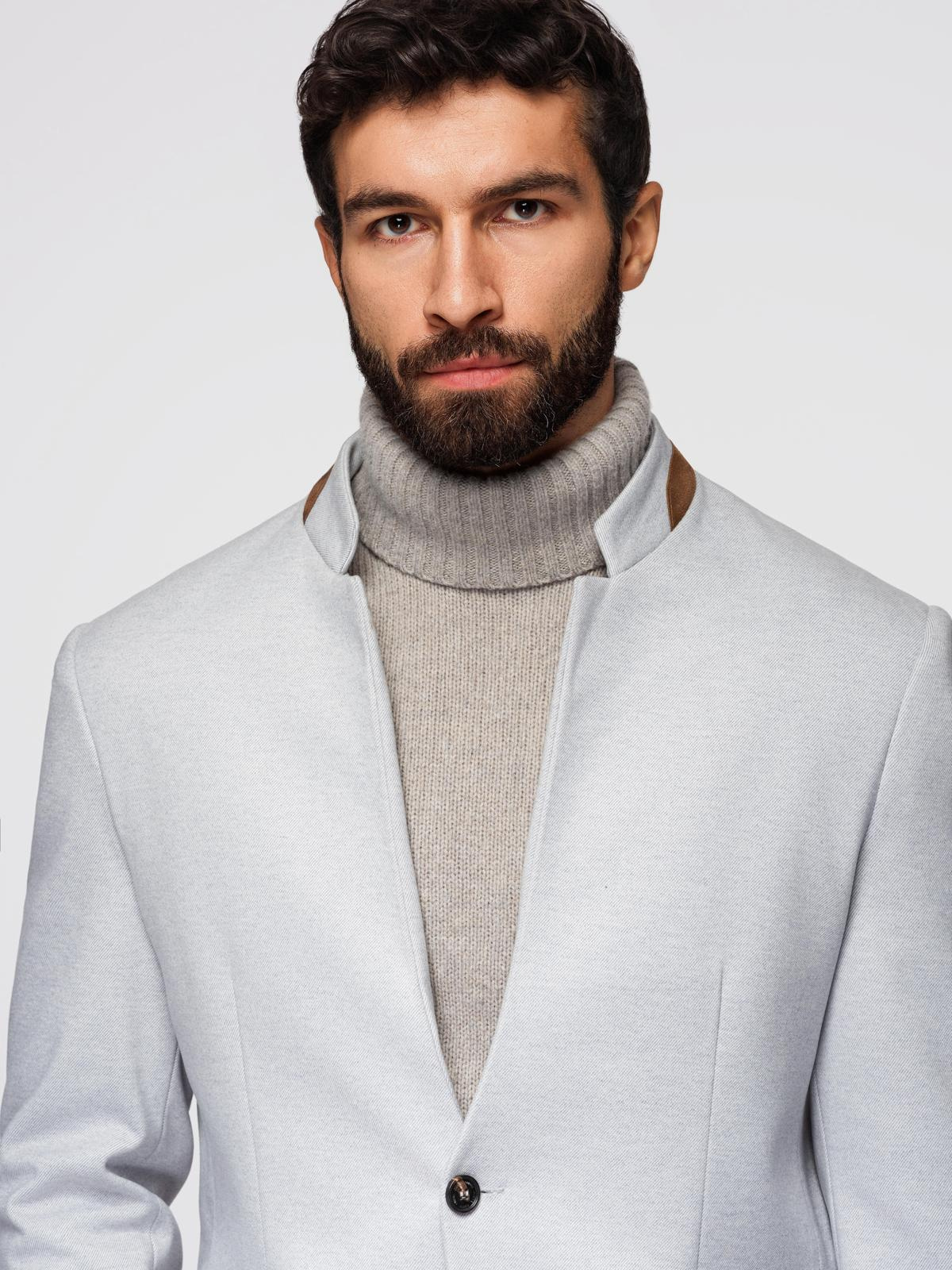Ombre Men's melange rayon jacket with stand-up collar - grey melange
