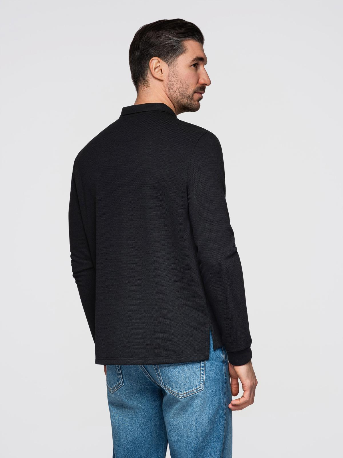 Ombre Structured men's polo longsleeve with patch - black