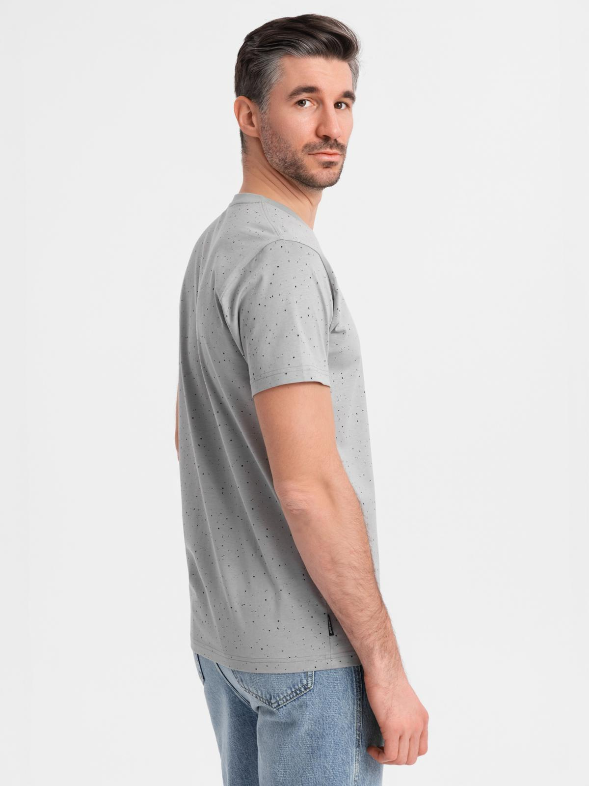 Ombre Men's printed cotton T-shirt with round neckline - light grey