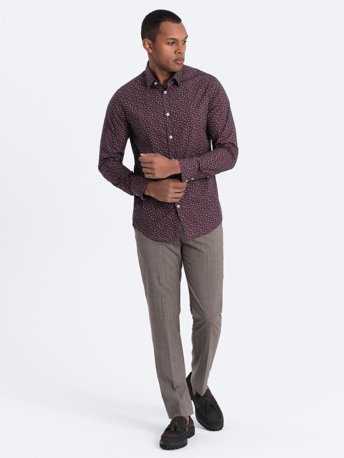 Ombre Men&#039;s cotton patterned SLIM FIT shirt - maroon
