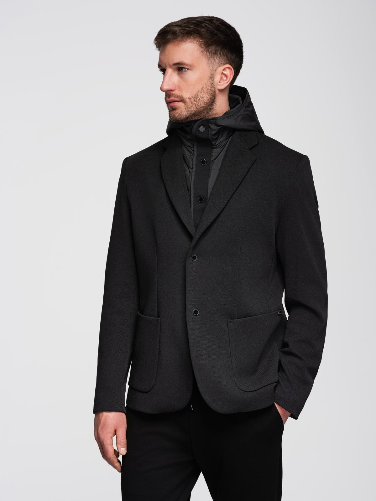 Ombre Men's jacket with high collar and hood - black