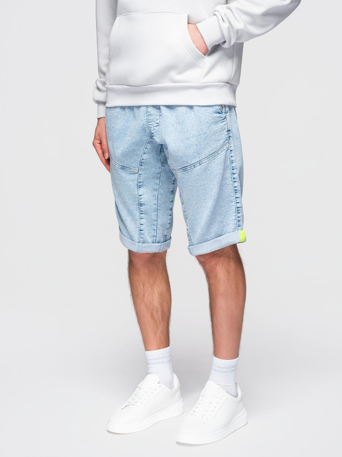 Ombre Men's short denim shorts with decorative stitching - light blue