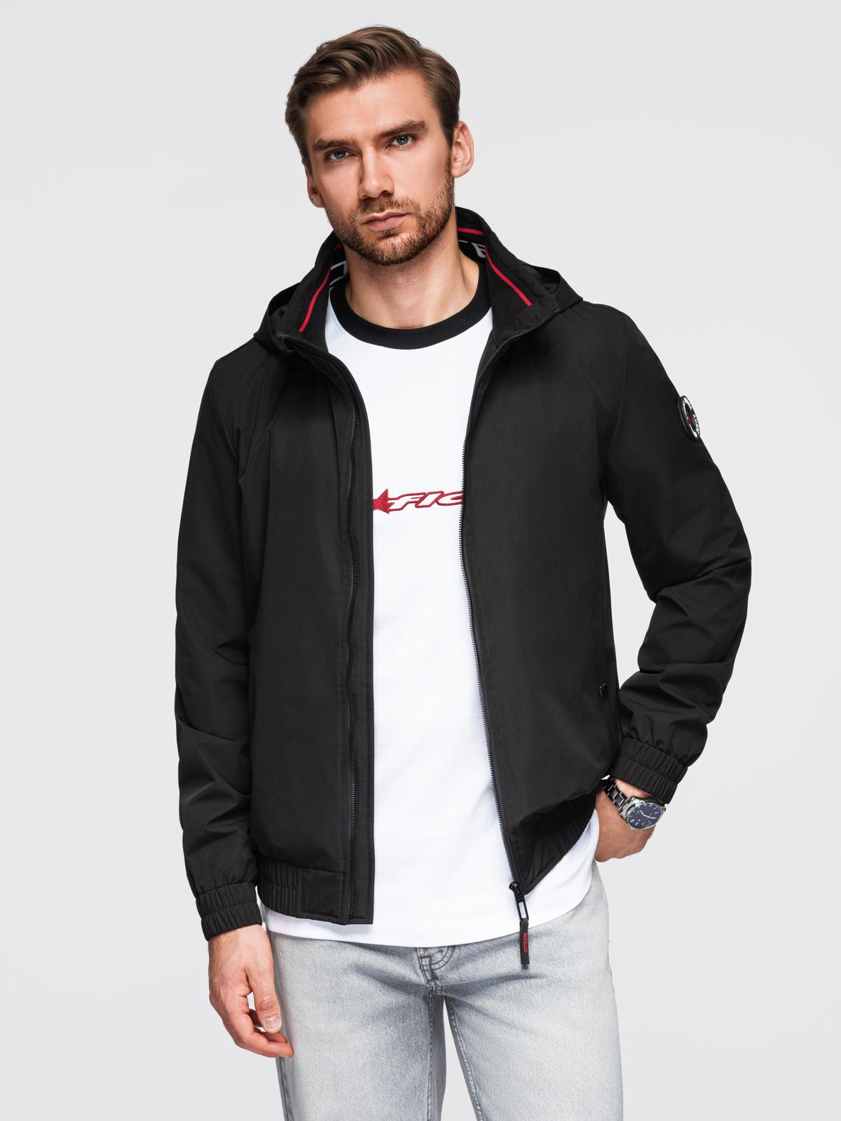 Ombre Men&#039;s jacket with hood and high collar - black