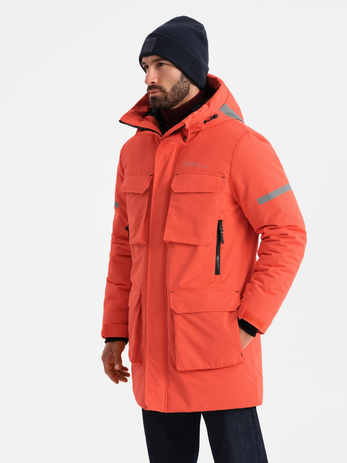 Ombre Men&#039;s long insulated jacket with reflective elements - orange