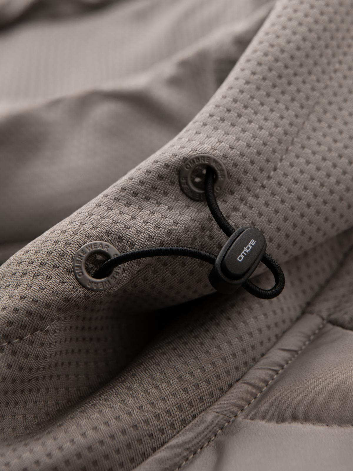 Ombre Men&#039;s lightweight jacket of combined materials with hood and decorative quilting - ash