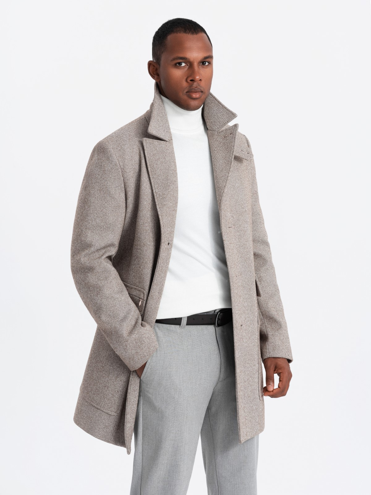 Ombre Single-breasted patterned men&#039;s coat with pockets - ash