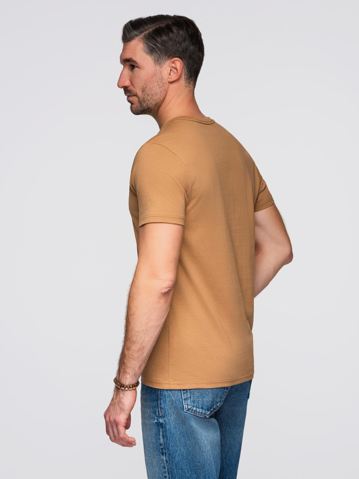 Ombre Men's BASIC classic cotton T-shirt with a v-neck - brown