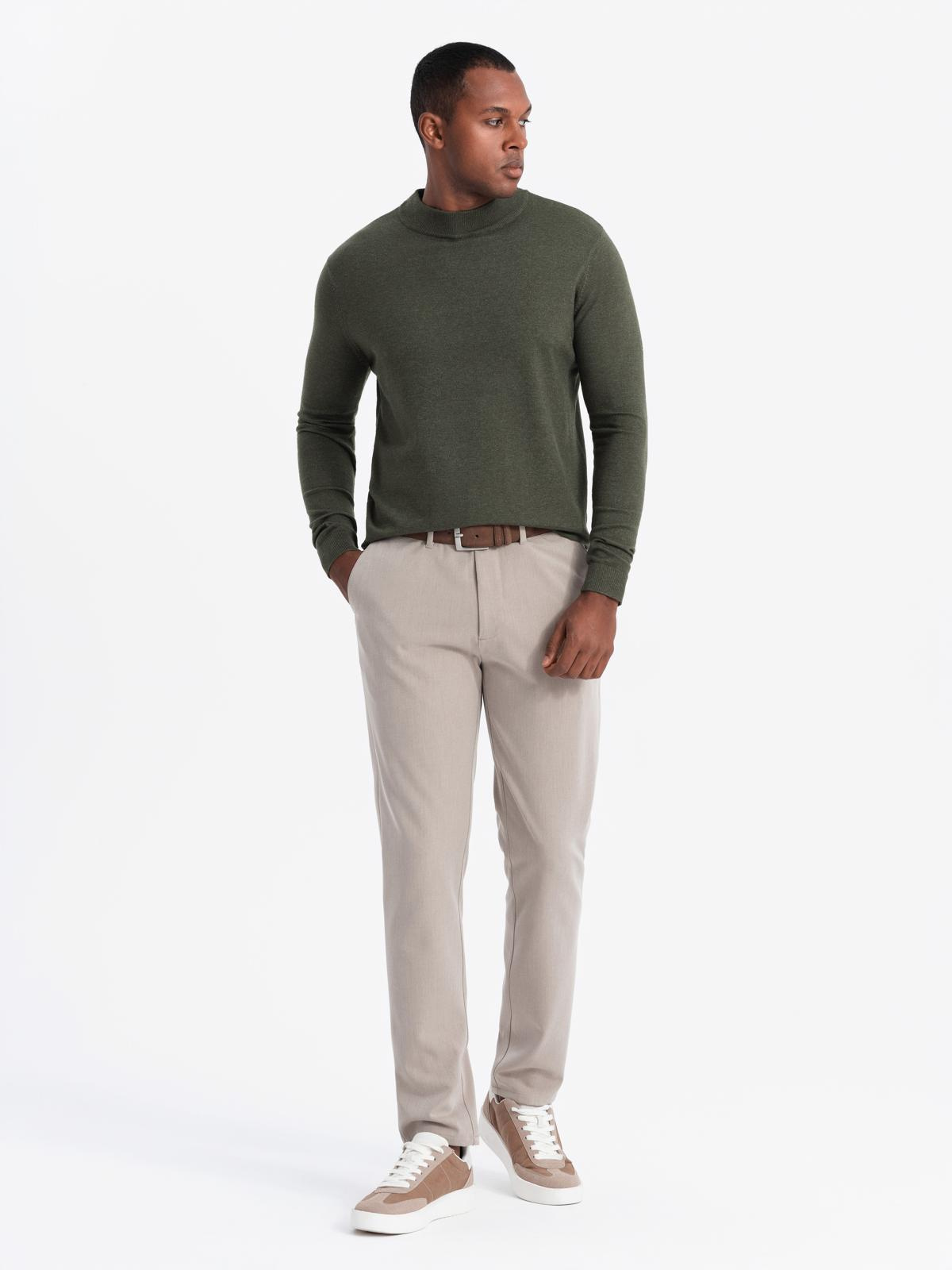 Ombre Men&#039;s knitted half turtleneck with viscose - dark olive