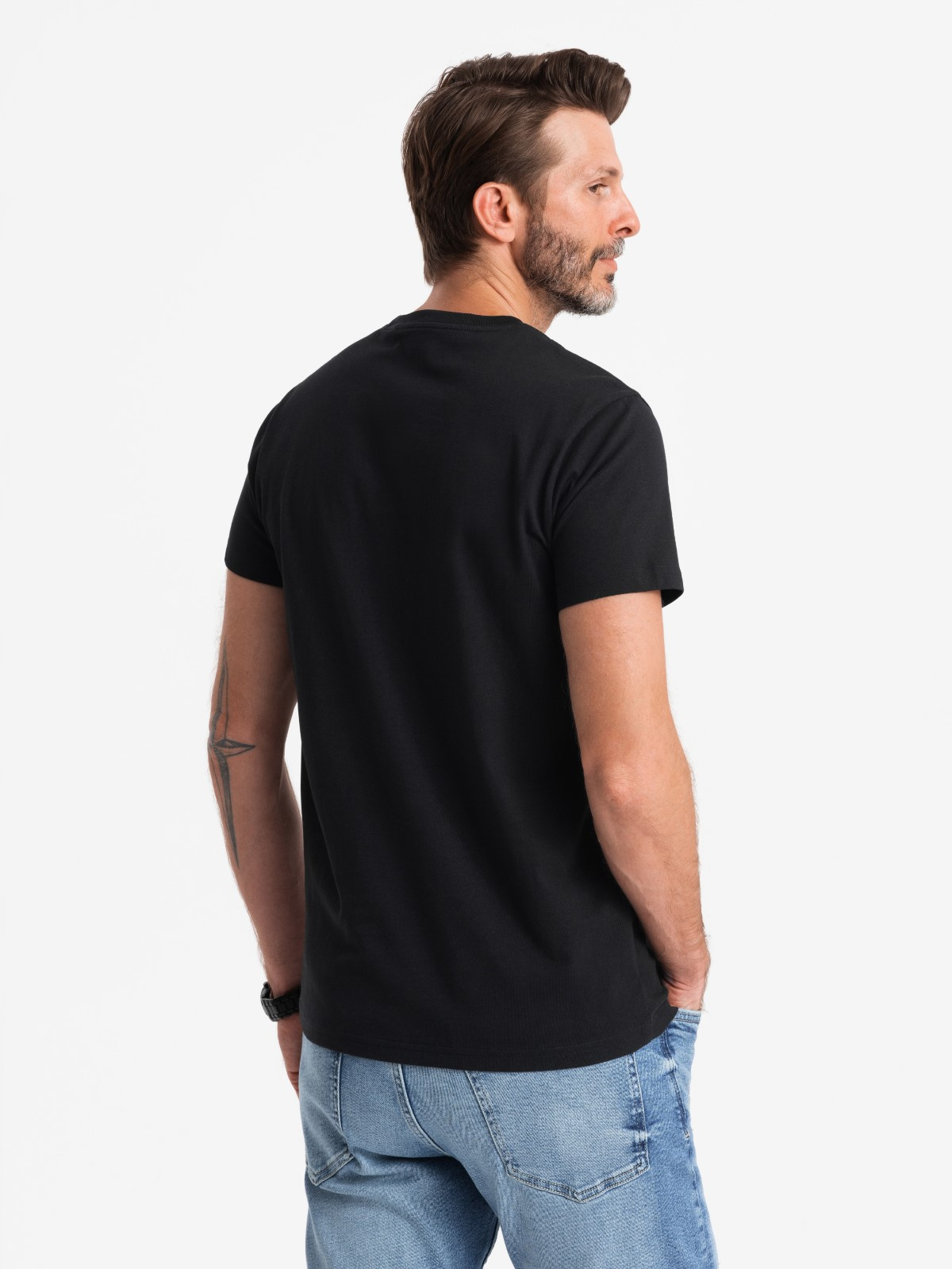Ombre Men's cotton t-shirt with double logo - black