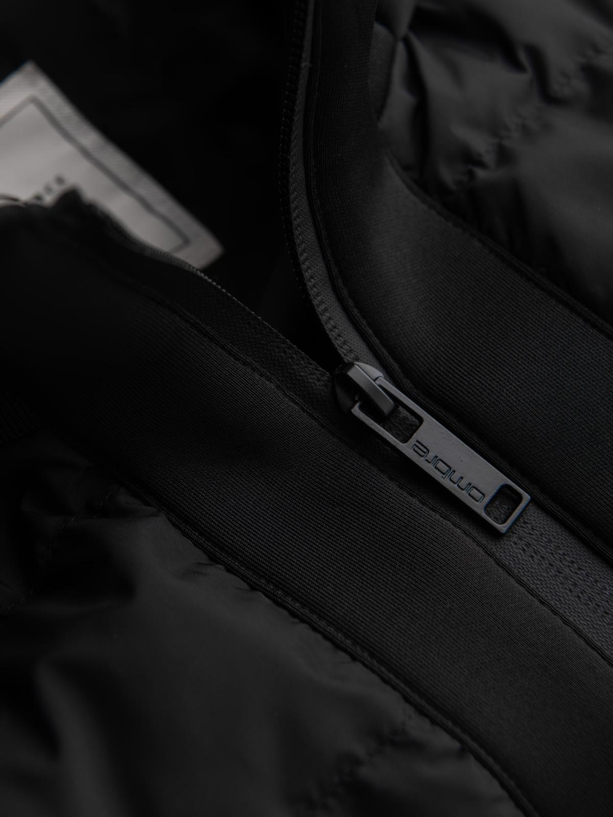 Ombre Quilted bomber jacket with hood and knitted sleeves - black