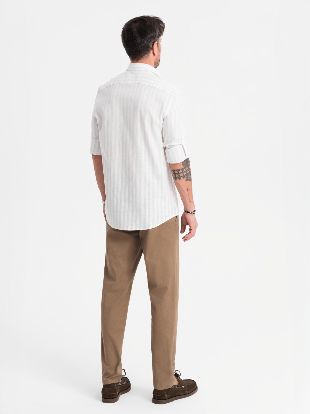 Ombre Men's REGULAR FIT chino pants with fine texture - dark beige