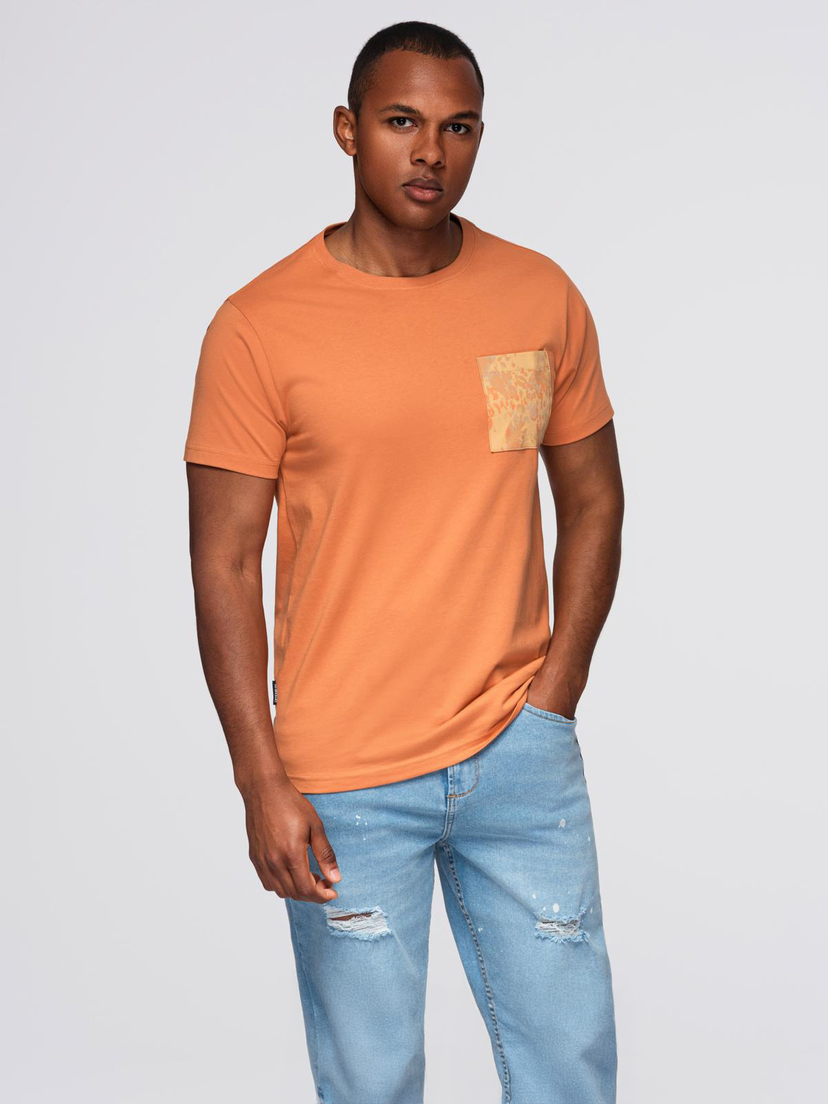 Ombre Men's cotton t-shirt with printed pocket - orange