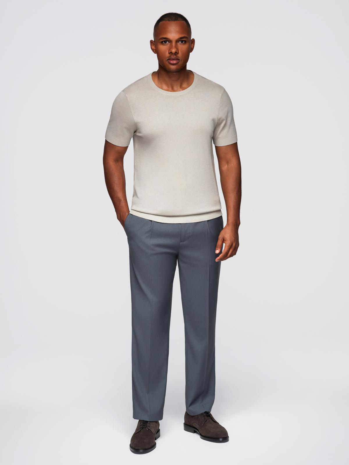 Ombre Classic knitted men's shirt with ribbed cuffs - light grey