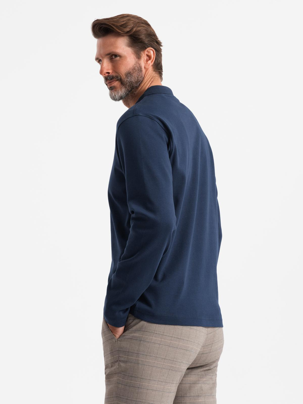Ombre Men's polo longsleeve with zippered collar - navy blue