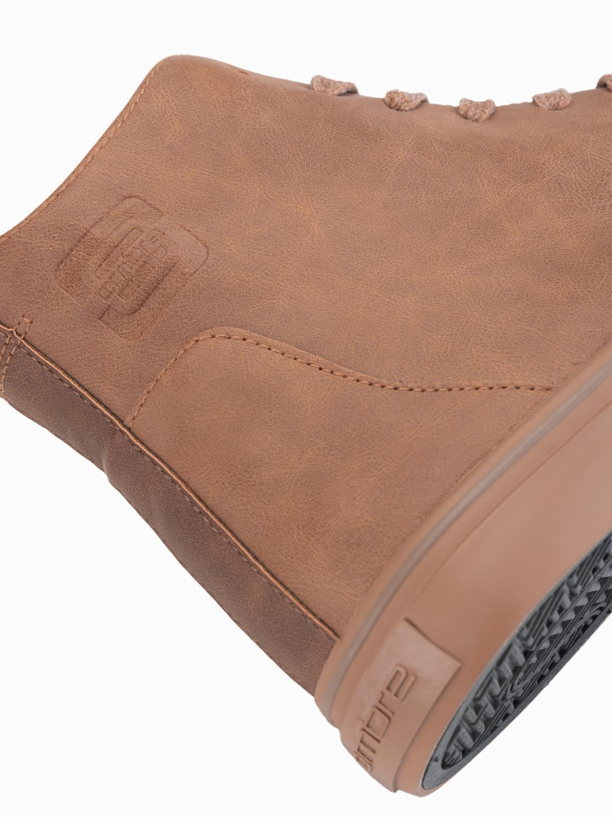 Ombre Men's high-top sneakers with matte texture and embossed logo - light brown