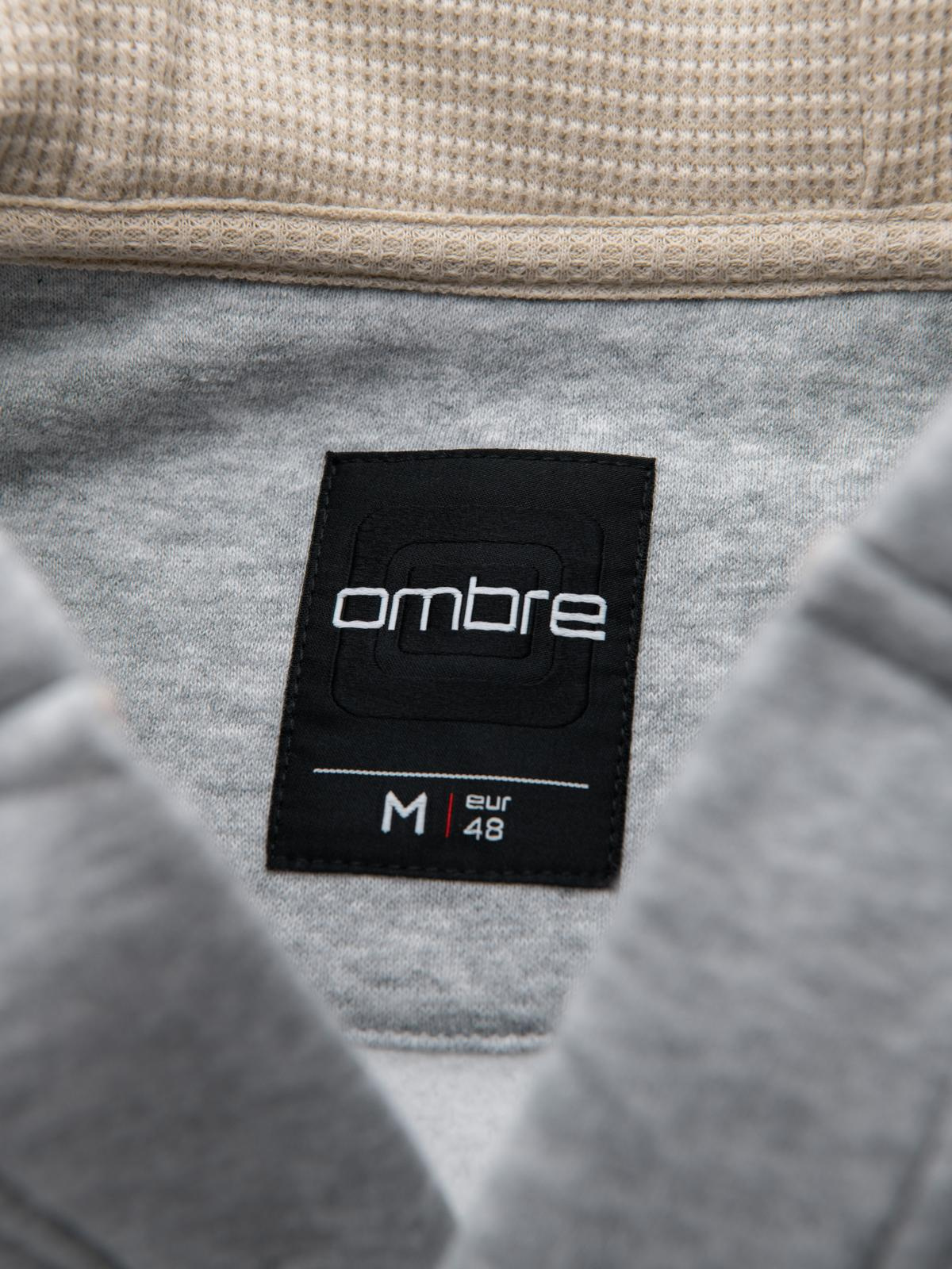 Ombre Men's button-down hooded sweatshirt - grey melange