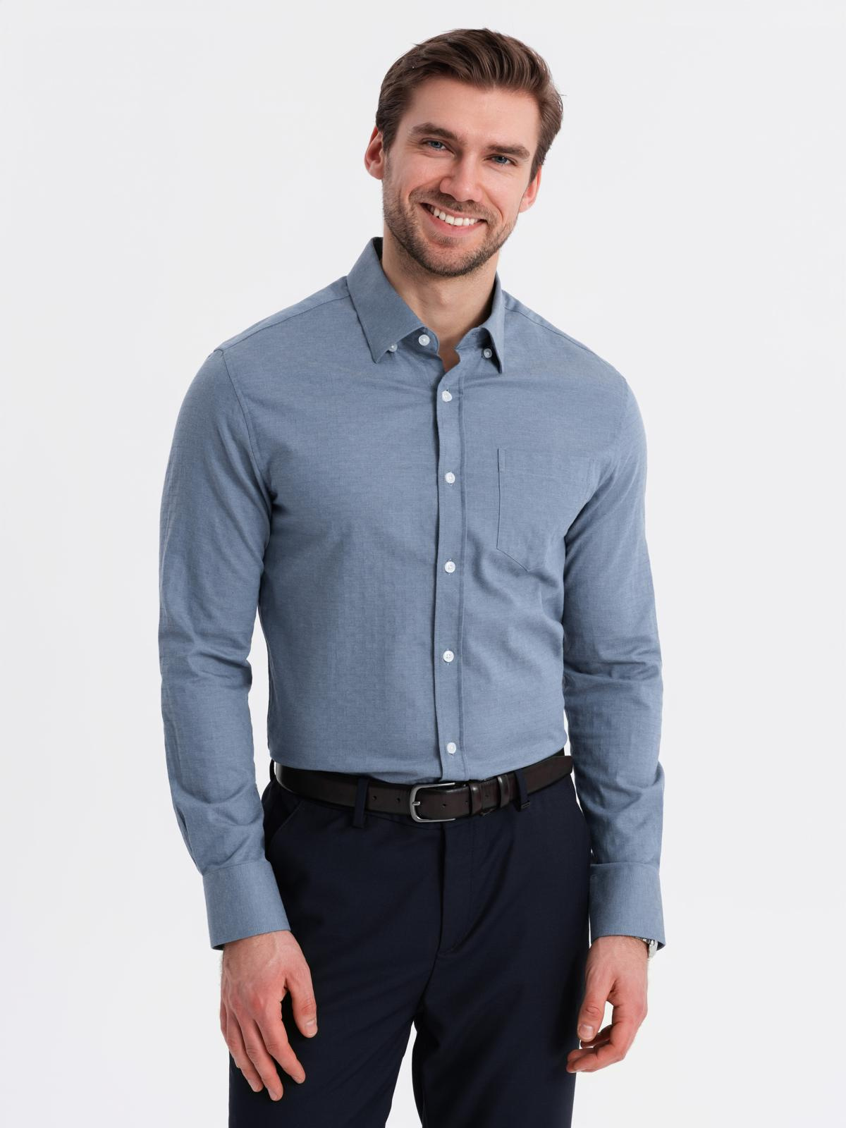 Ombre Men&#039;s SLIM FIT shirt in decorative fabric with pocket - blue OM-SHCS