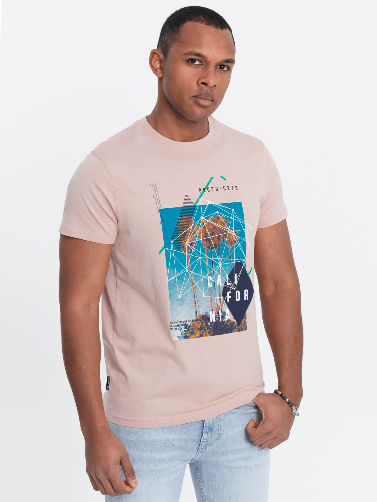 Ombre Men's Printed Cotton T-shirt California - Pink