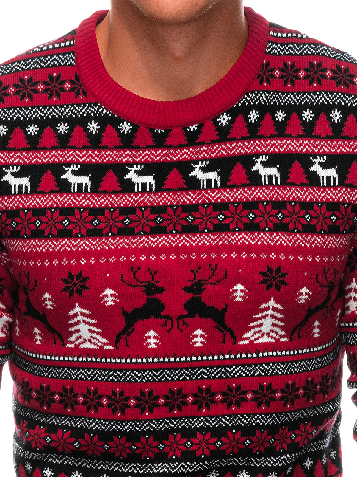 Edoti Men&#039;s red Christmas jumper with Norwegian patterns - red