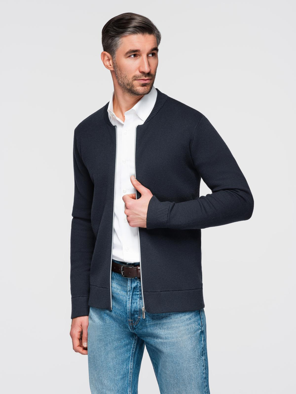 Ombre Men&#039;s smooth zip sweater - navy blue