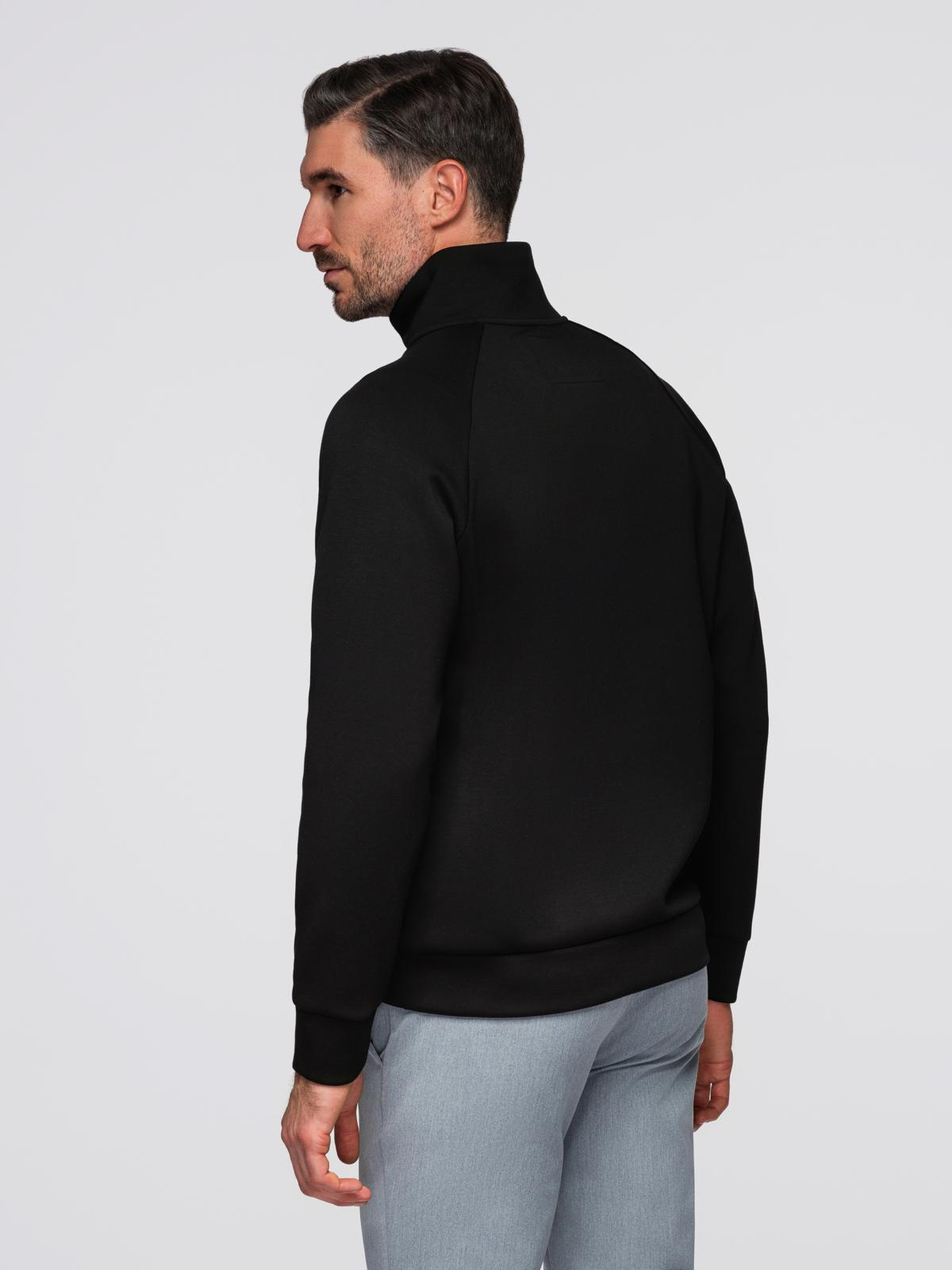 Ombre Men's sweatshirt with unbuttoned high collar and contrasting print - black