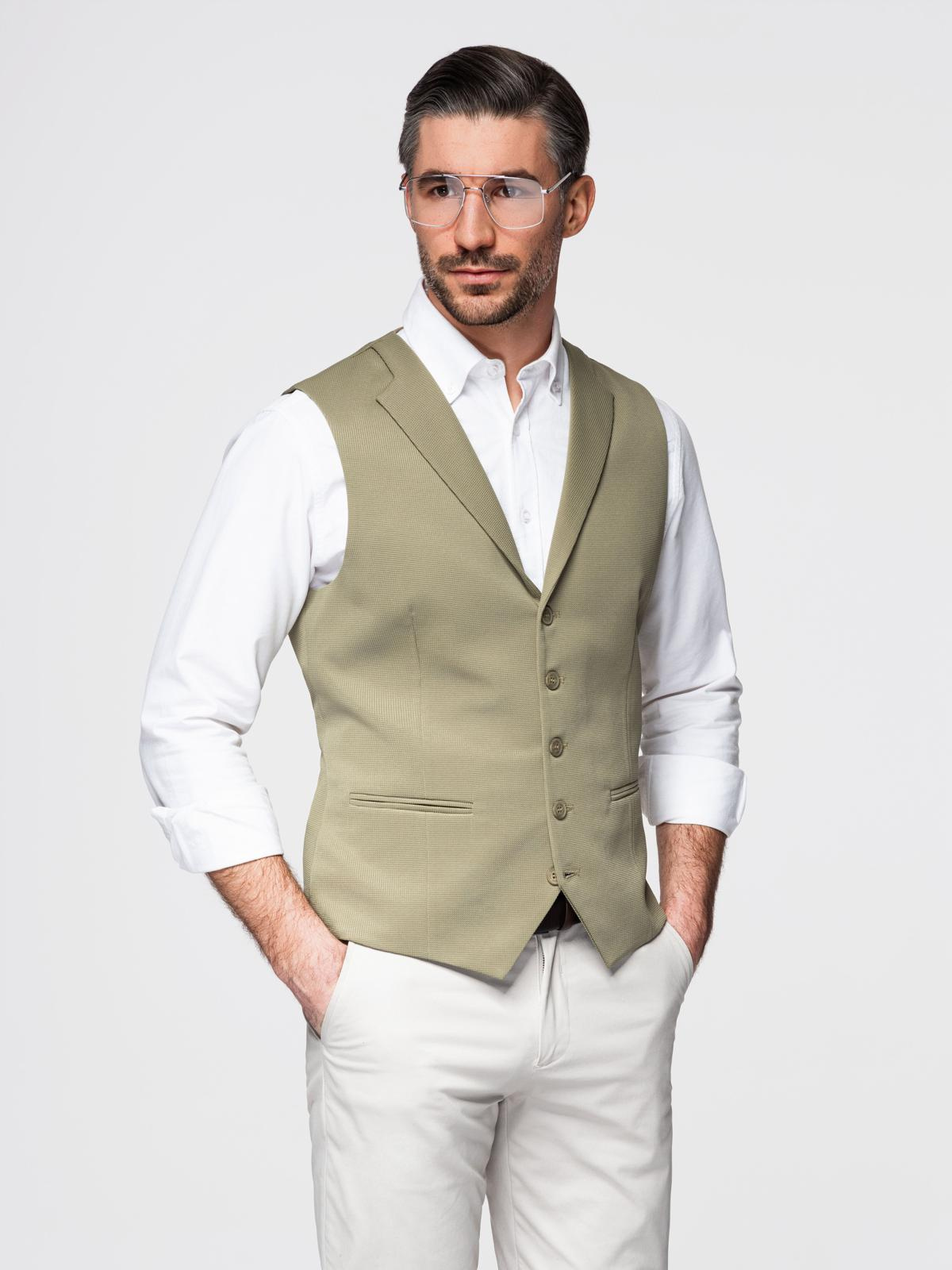 Ombre Fitted men's structured knit vest with lapels - olive