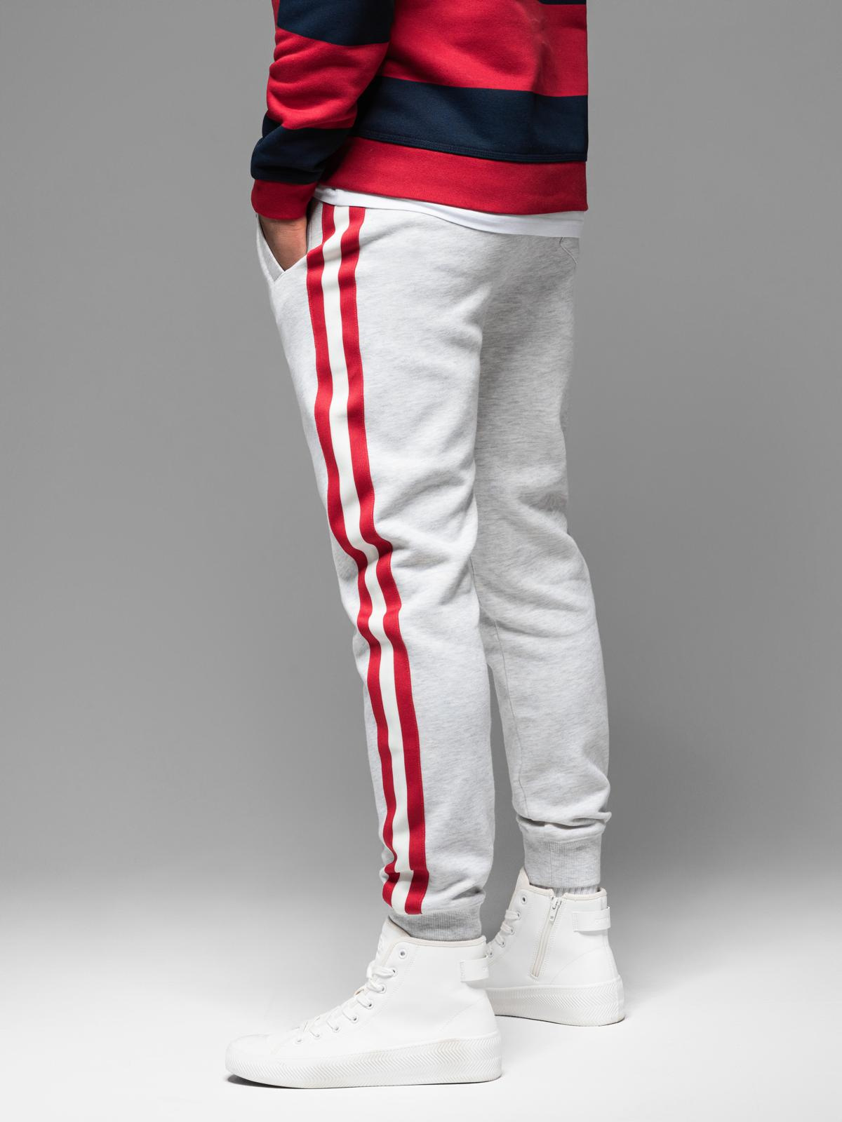 Ombre Men&#039;s sweatpants with piping and ribbing on legs - grey melange