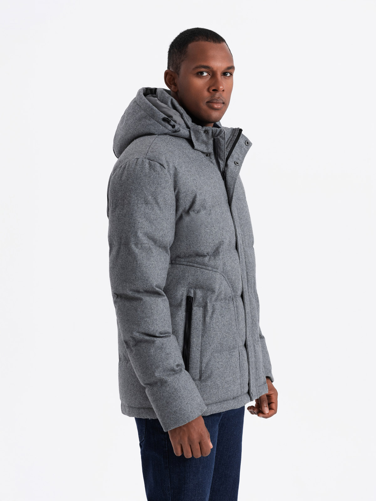 Ombre Men's lightweight jacket with mesh lining and hood - grey