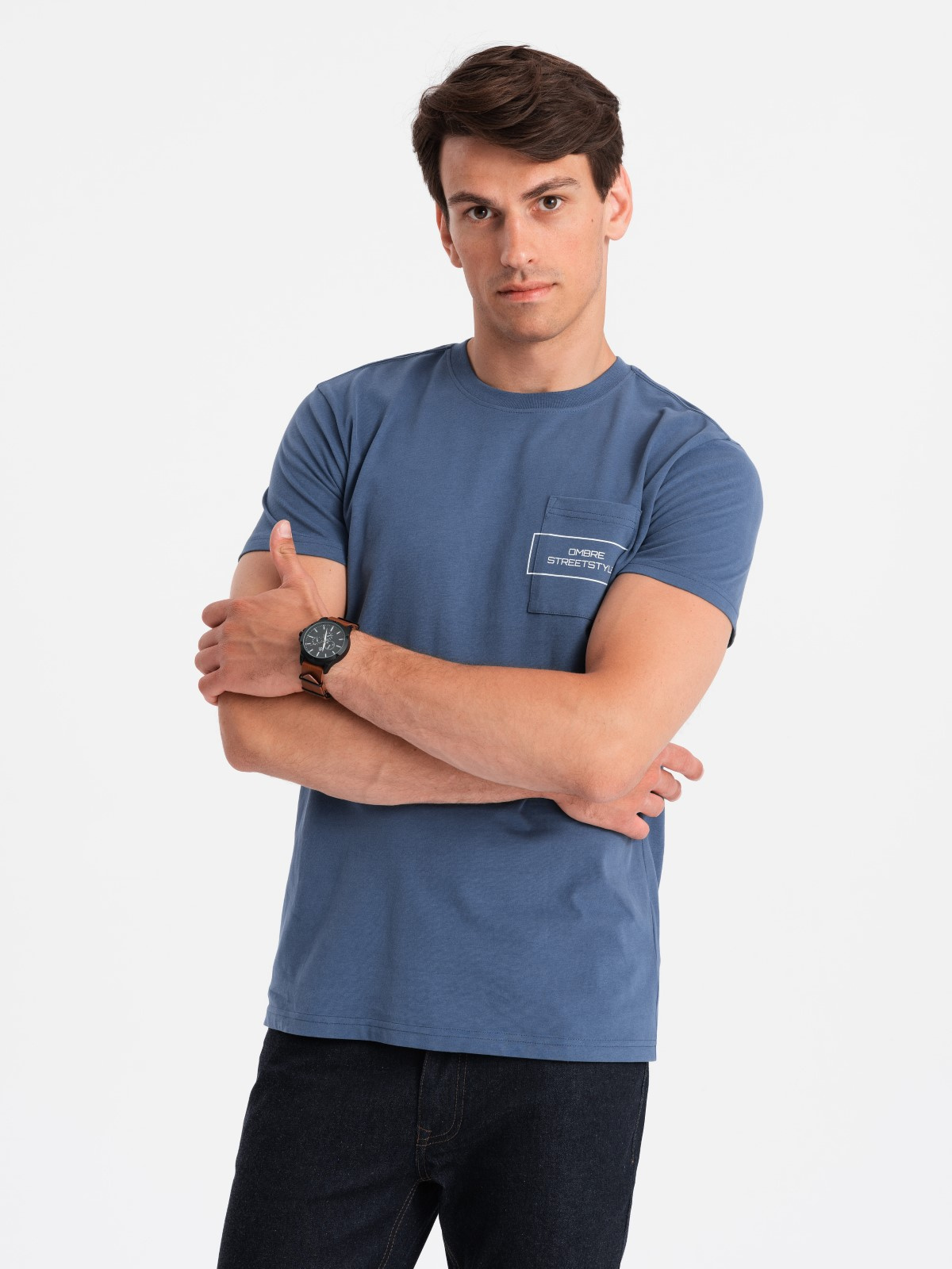 Ombre Streetstyle men's cotton pocket print t-shirt - indigo