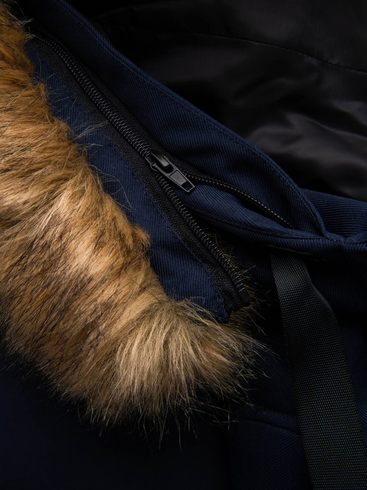 Ombre Men&#039;s long warm parka hooded jacket - navy blue