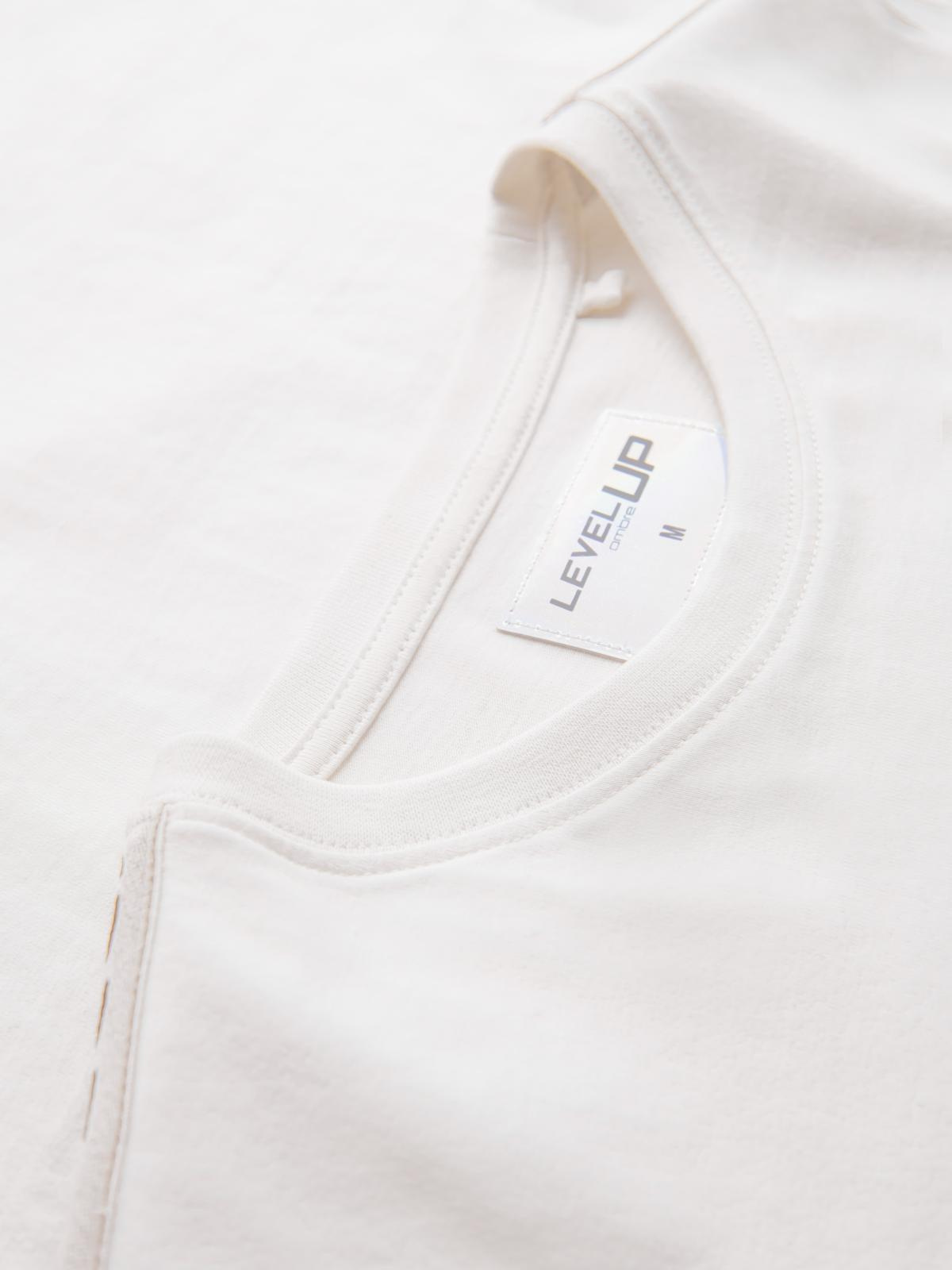 Ombre Men's cotton U-neck longsleeve with piping and chest print - broken white
