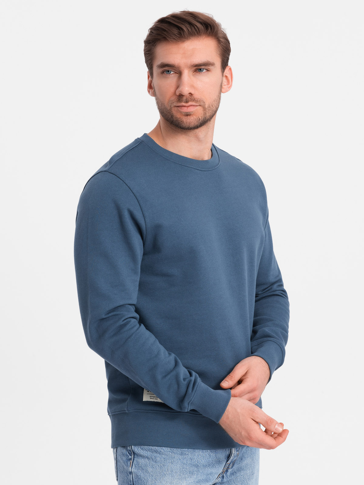 Ombre Men's BASIC sweatshirt with round neckline - navy blue