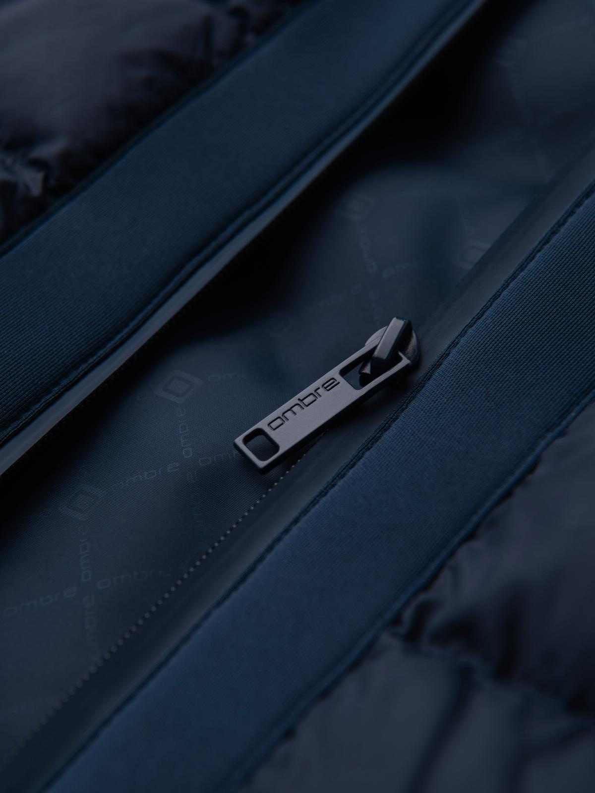 Ombre Quilted bomber jacket with hood and knitted sleeves - navy blue