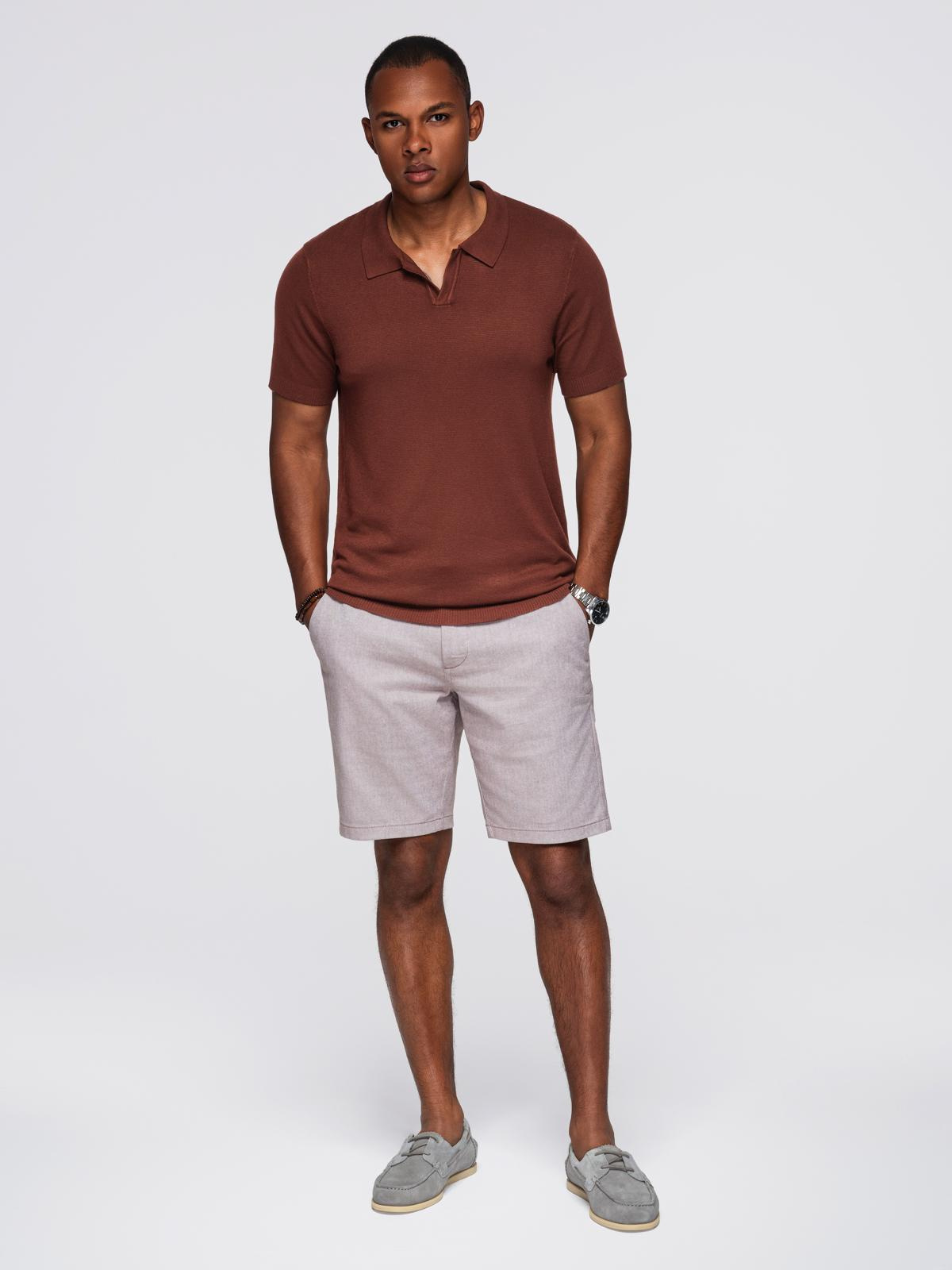 Ombre Men's buttonless polo shirt with classic weave - dark brown