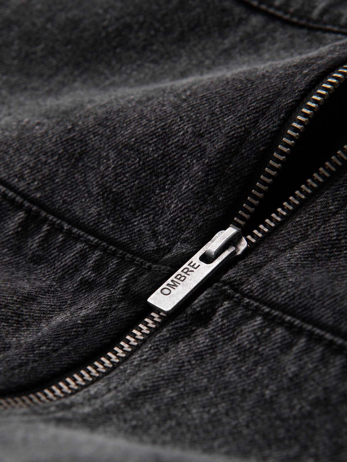 Ombre Men&#039;s denim bomber jacket with stone wash effect - black