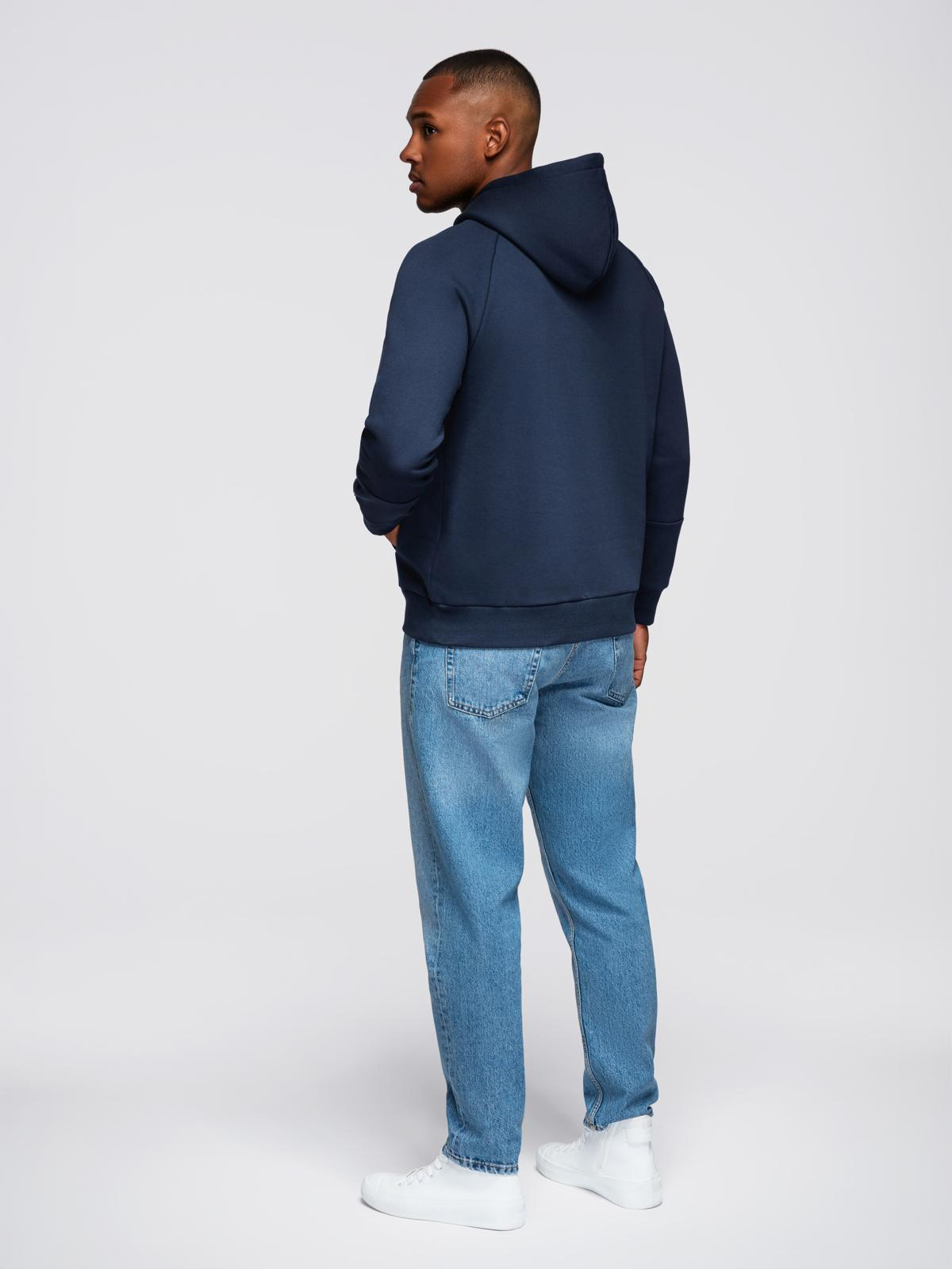 Ombre Men's sweatshirt with contrast stitching and hood - navy blue