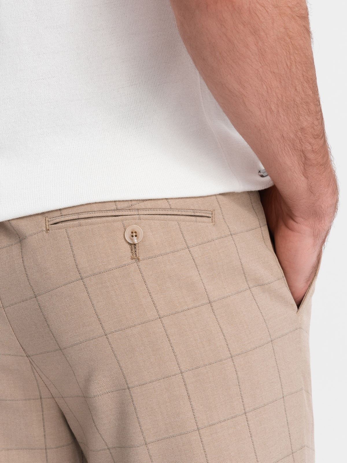 Ombre Men's classic cut pants in fine check - sand