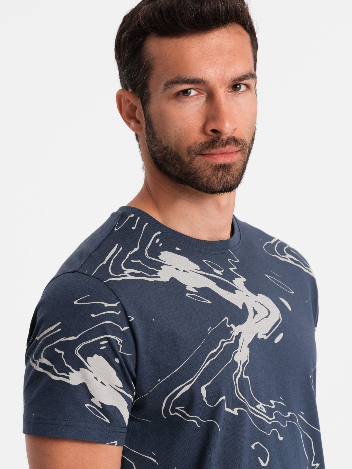 Ombre Men's cotton t-shirt with esy-flores - navy blue