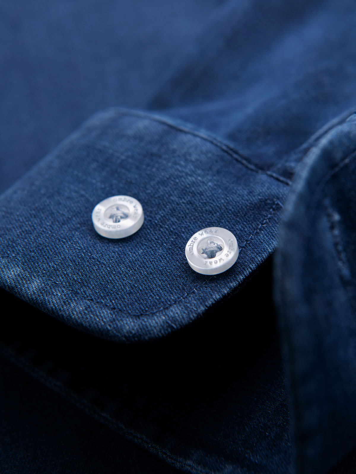 Ombre Men's denim shirt with lyocell and embroidery on chest - dark blue