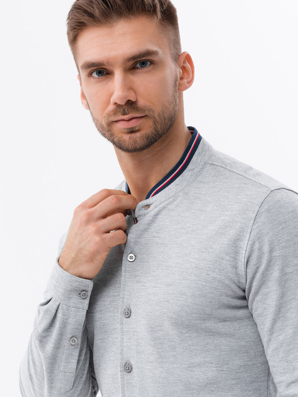 Ombre Men&#039;s cotton SLIM FIT shirt with collared collared shirt - grey